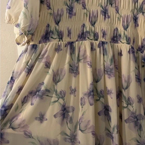 Polagram Floral Midi Dress in Cream and Purple - Picture 2 of 4